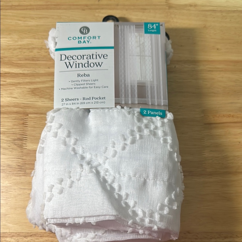 Comfort Bay White Decorative Window Sheer Curtains - Reba (2 Panels)